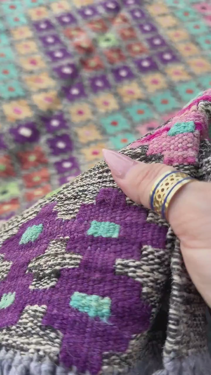 3x5 Handmade Afghan Kilim Runner Rug | Grey Black Cream Blush Baby Pink Peach Burnt Orange Purple Mint Green Aqua Midnight Blue | Wool