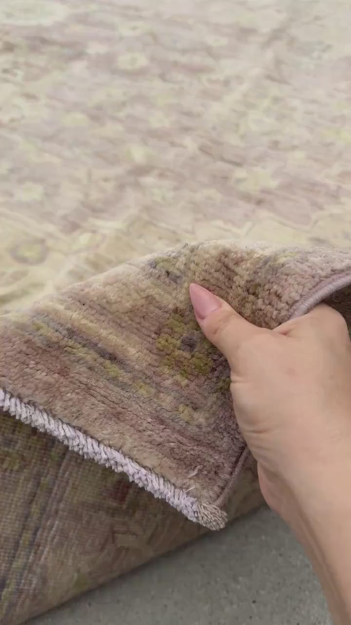 8x10 Handmade Afghan Wool Rug | Oushak Design | Chestnut and Beige Floral | Hand-Knotted | The Rug Mine