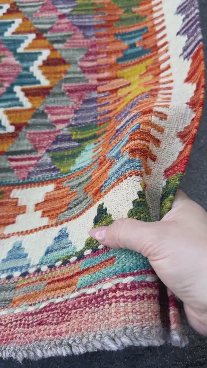 2x5 Handmade Afghan Kilim Runner Rug | Burnt Orange Cream White Charcoal Grey Aqua Teal Red Mustard Gold Purple Olive Forest Green Blue