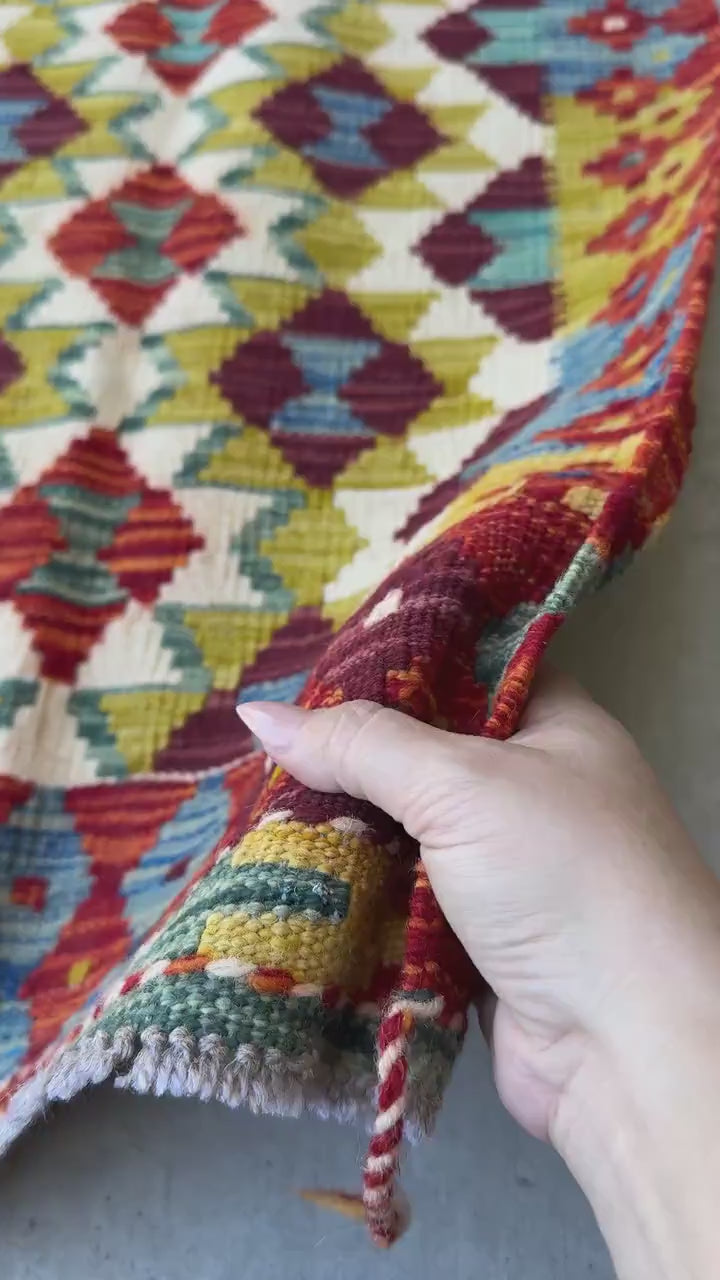 2x3 Handmade Afghan Kilim Rug | Burnt Orange Rust Red Cream White Beige Maroon Aqua Teal Olive Green Mustard Yellow Denim Blue | Flatwoven