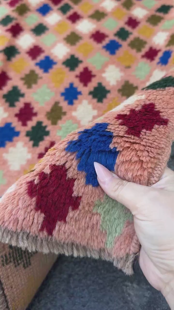 3x10 Handmade Vintage Afghan Baluch Runner Rug | Peach Olive Mint Forest Green Copper Brown Navy Blue Cream White Brick Red Mustard Yellow