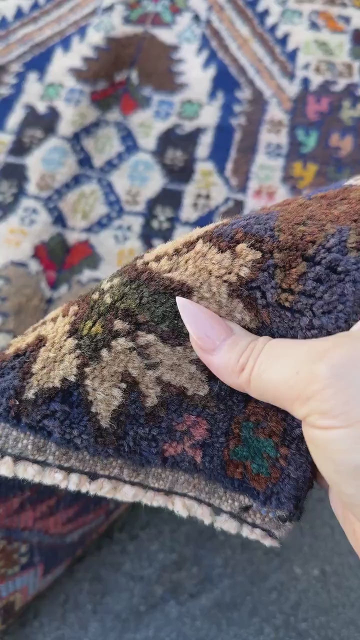 3x5 (91x152) Handmade Vintage Afghan Baluch Rug | Cream Navy Blue Grey Forest Moss Green Maroon Pink Denim Orange Gold Yellow Black Red Aqua