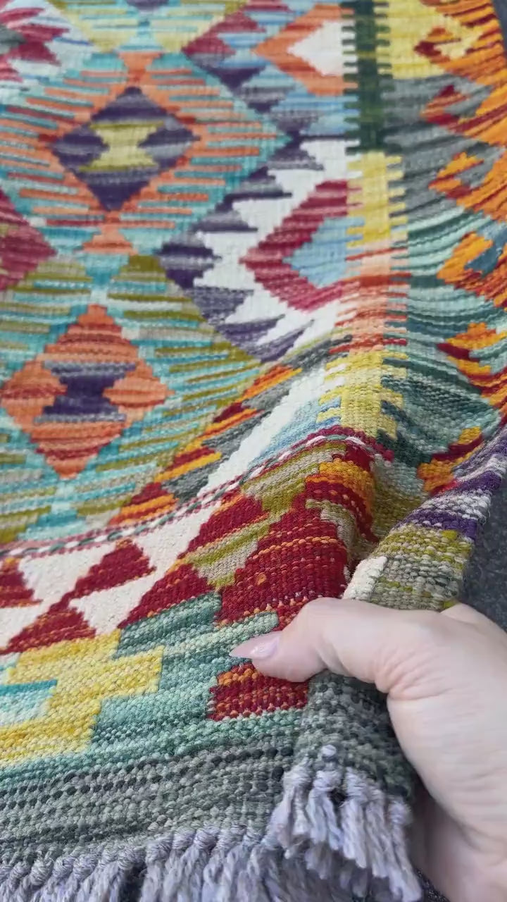 3x4 Handmade Afghan Kilim Rug | Burnt Orange Teal Aqua Blue Rust Red Mustard Yellow Olive Green Cream White Navy Purple Grey | Flatwoven