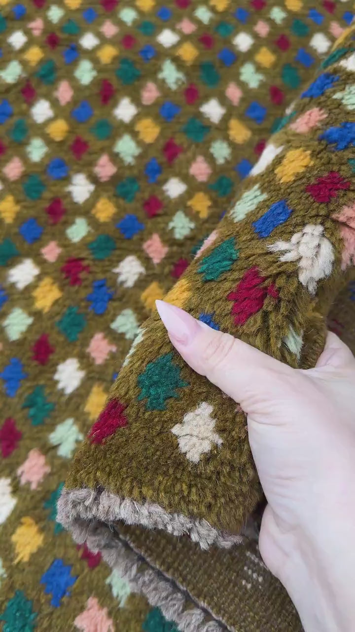 4x6 Handmade Vintage Afghan Baluch Rug | Chocolate Brown Navy Blue White Forest Mint Green Brick Red Salmon Pink Peach Mustard Yellow Gold