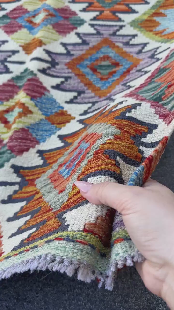 2x5 Handmade Afghan Kilim Runner Rug | Rust Red Burnt Orange Cream White Mustard Yellow Olive Green Teal Aqua Blue Navy Purple Grey | Wool