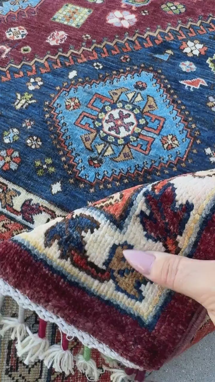 8x10 Handmade Afghan Wool Rug | Burgundy Tribal Medallion Rug | Hand-Knotted Geometric Area Rug