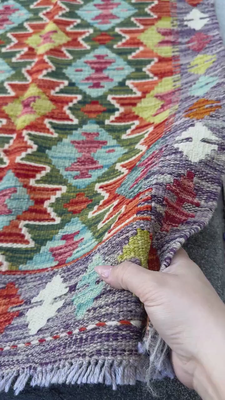 2x5 Handmade Afghan Kilim Runner Rug | Rust Red Burnt Orange Cream White Mustard Yellow Olive Green Teal Aqua Blue Purple Grey | Flatwoven