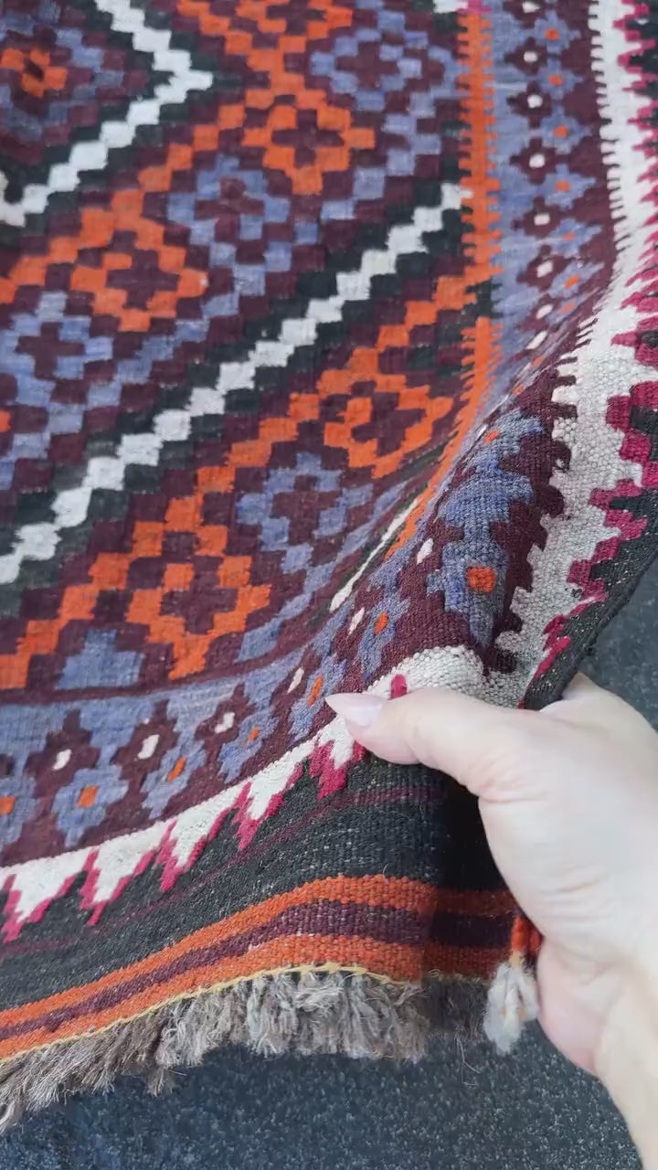 3x4 Handmade Afghan Kilim Rug | Burnt Orange Rust Red Burgundy Purple Blue Grey Black Cream White Pink | Wool Flatwoven