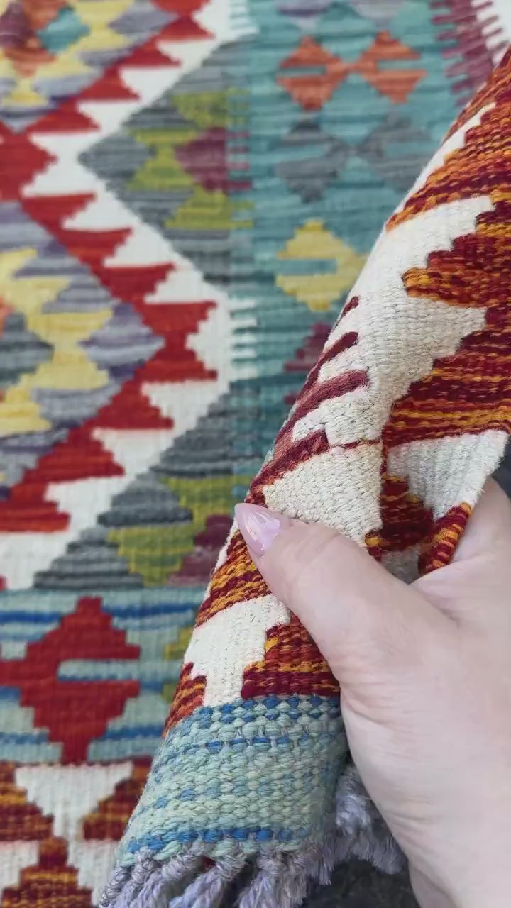 3x4 Handmade Afghan Kilim Rug | Teal Cream Ivory Rust Orange Brick Red Grey Olive Moss Green Maroon Mustard Yellow Gold | Wool Flatwoven