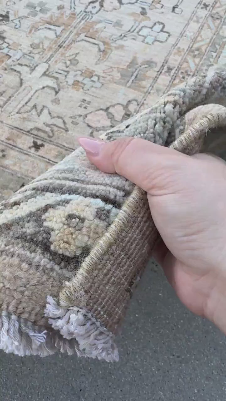 10x14 Handmade Afghan Wool Rug | Neutral Oushak Design | Hand-Knotted Traditional Area Rug