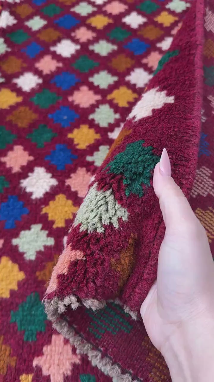 4x6 Handmade Vintage Afghan Baluch Rug | Brick Red Forest Mint Green Navy Blue Chocolate Brown Salmon Pink Peach Cream White Mustard Gold
