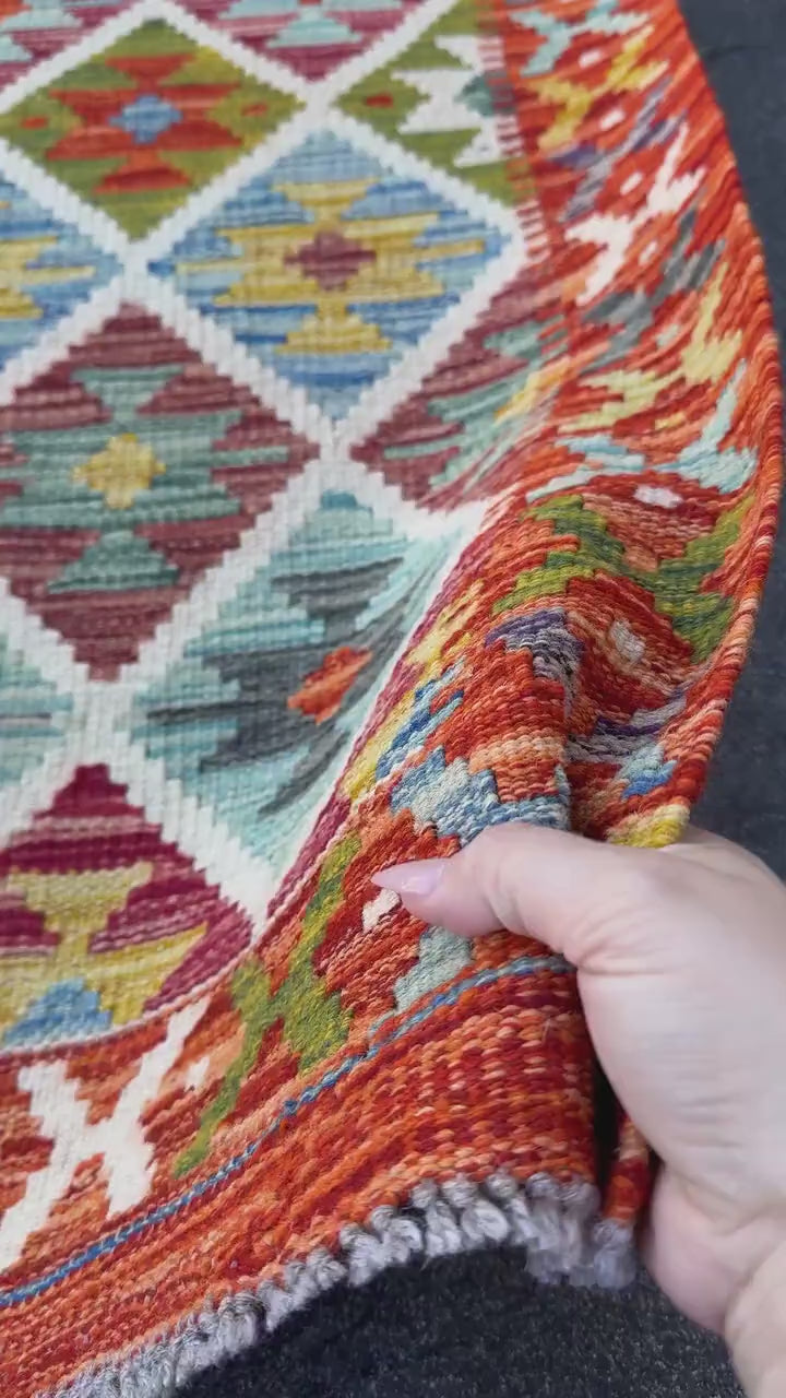 3x4 Handmade Afghan Kilim Rug | Rust Red Cream White Olive Green Teal Aqua Blue Mustard Yellow Burgundy Navy Grey Charcoal | Wool Flatwoven