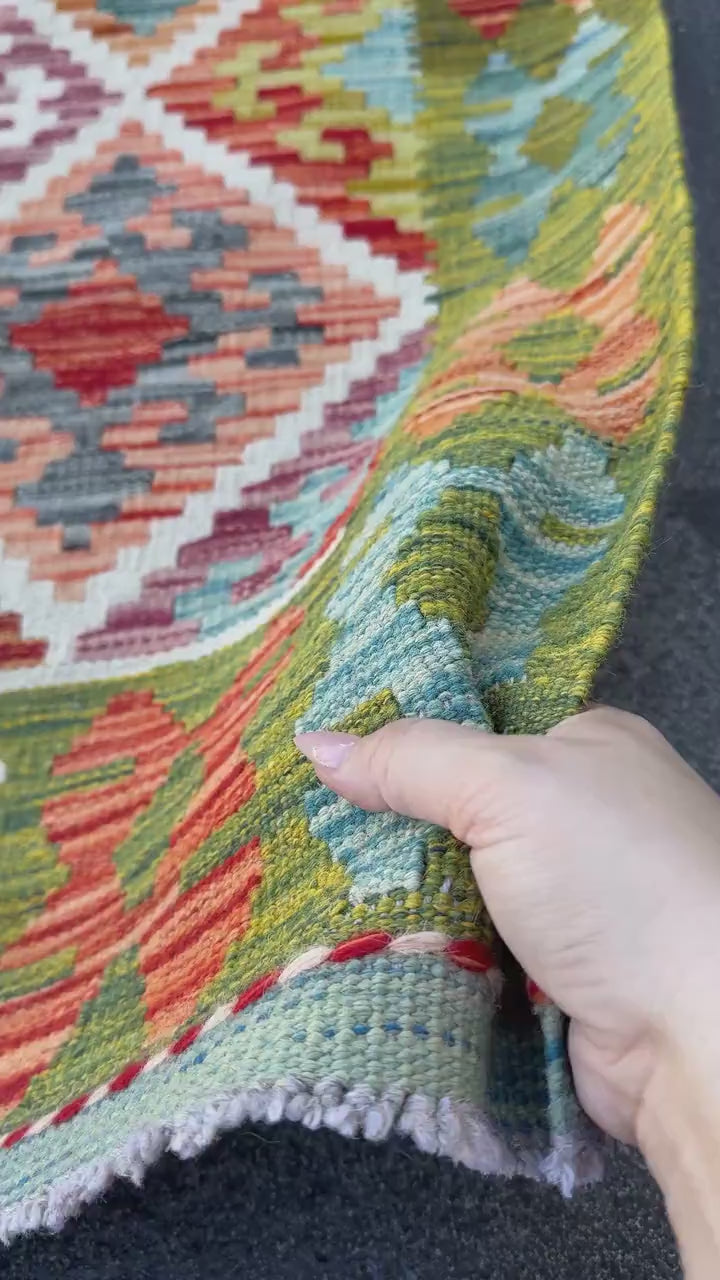 3x4 Handmade Afghan Kilim Rug | Olive Green Rust Red Burnt Orange Mustard Yellow Cream White Teal Aqua Blue Navy Purple Grey | Flatwoven