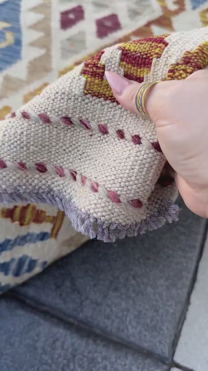 7x10 Handmade Afghan Kilim Runner Rug | Sand Cream Tan Taupe Moss Olive Green Aqua Denim Prussian Blue Wine Red Burnt Rust Orange Mustard