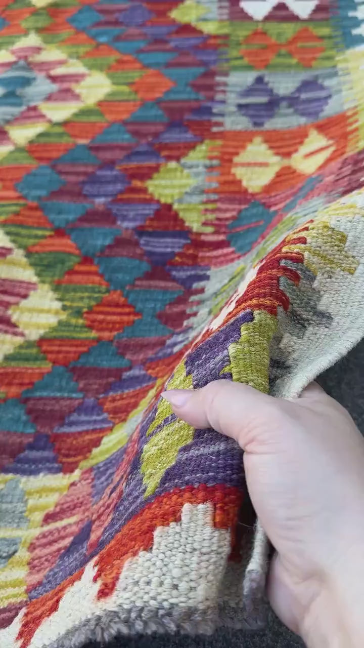 3x4 Handmade Afghan Kilim Rug | Rust Red Burnt Orange Mustard Yellow Olive Green Teal Aqua Blue Navy Purple Grey Cream White | Flatwoven