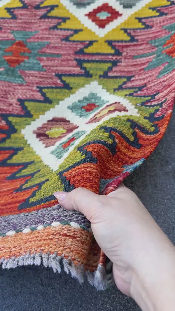 2x5 Handmade Afghan Kilim Runner Rug | Blood Rust Red Cream White Charcoal Grey Mustard Gold Yellow Denim Blue Olive Green Aqua Teal