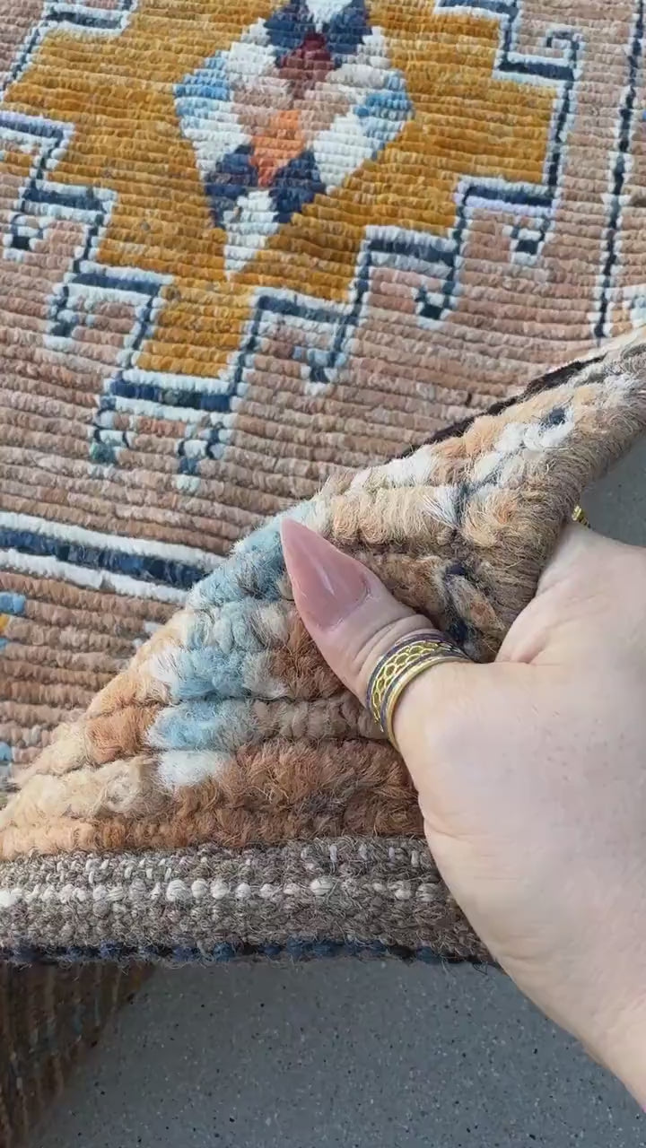 5x8 (152x243) Handmade Afghan Moroccan Rug | Peach Saffron Burnt Orange Denim Midnight Navy Powder Blue White Beige Tan Mustard Yellow Cream