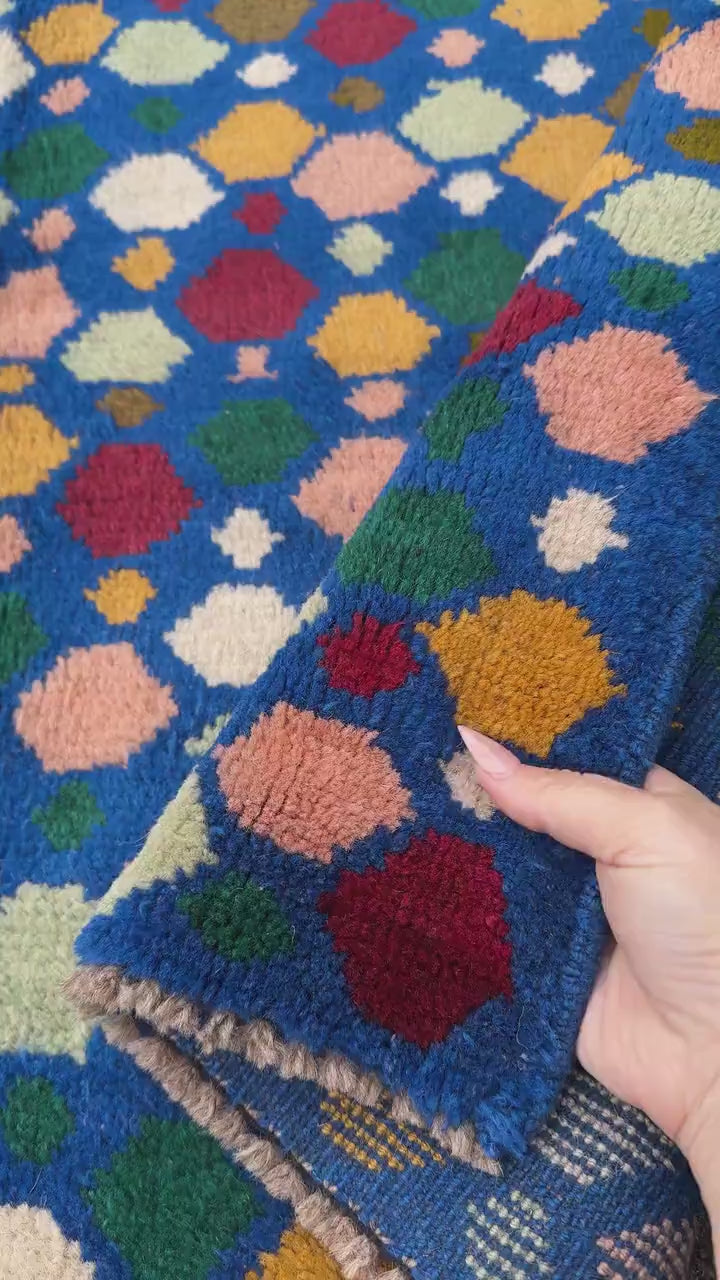 4x6 Handmade Vintage Afghan Baluch Rug | Royal Blue Cream Mustard Yellow Rust Red Olive Mint Forest Green Peach Aqua White | Wool Flatwoven
