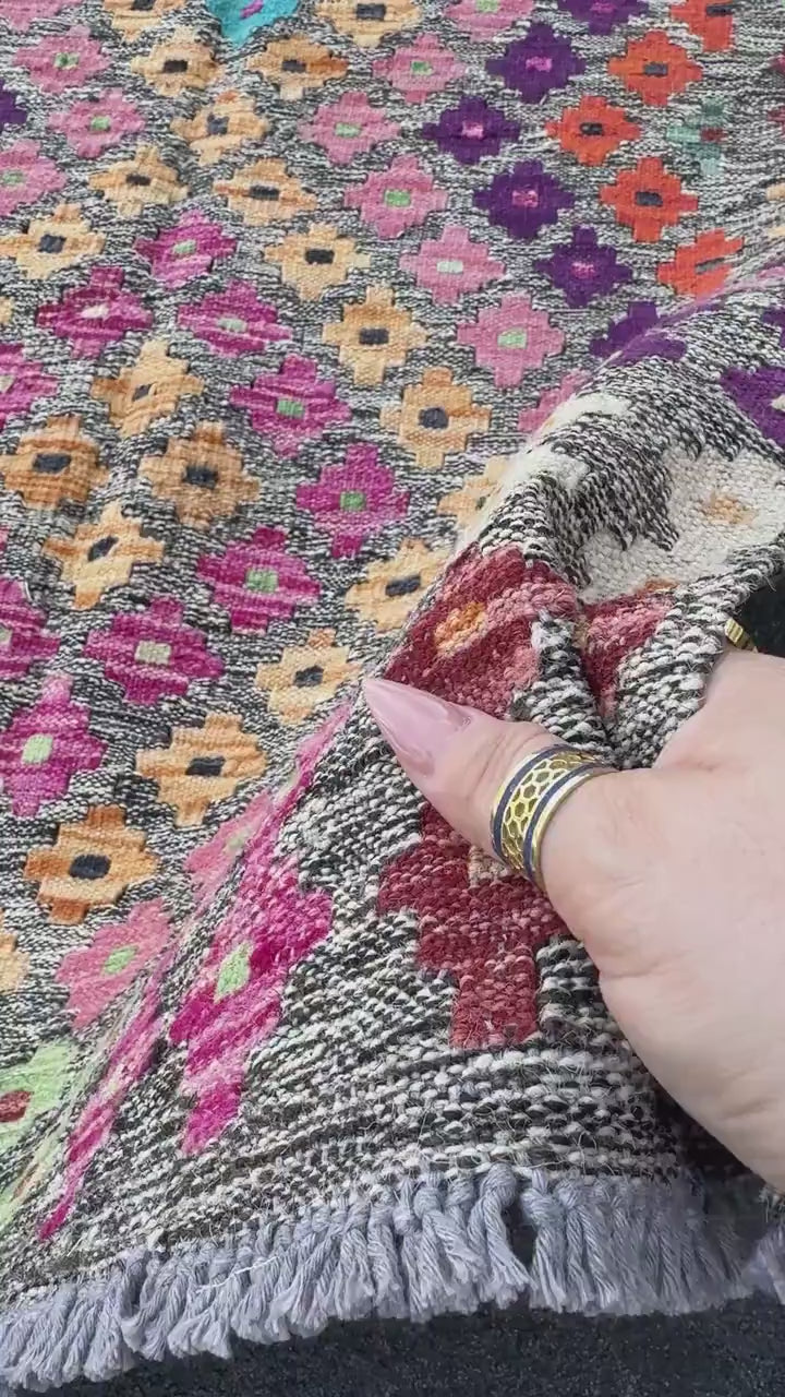 3x5 Handmade Afghan Kilim Runner Rug | Grey Aqua Teal Blue Peach Orange White Cream Fuchsia Blush Pink Black Purple Mint Green Wine Red