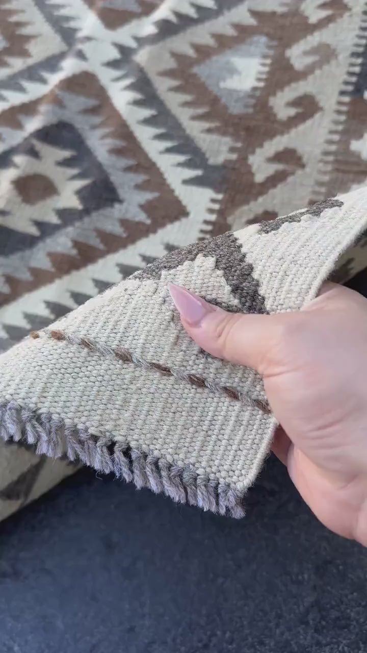 3x5 (91x152) Handmade Afghan Kilim Rug | Cream Sand Coffee Beige Chocolate Brown Grey Black Tan Taupe | Wool Flatweave Neutral Minimalist