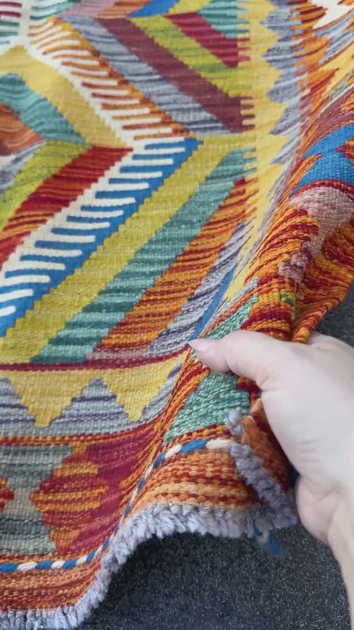 3x4 Handmade Afghan Kilim Rug | Burnt Orange Rust Red Mustard Yellow Cream White Olive Green Teal Aqua Blue Navy Purple Grey | Flatwoven