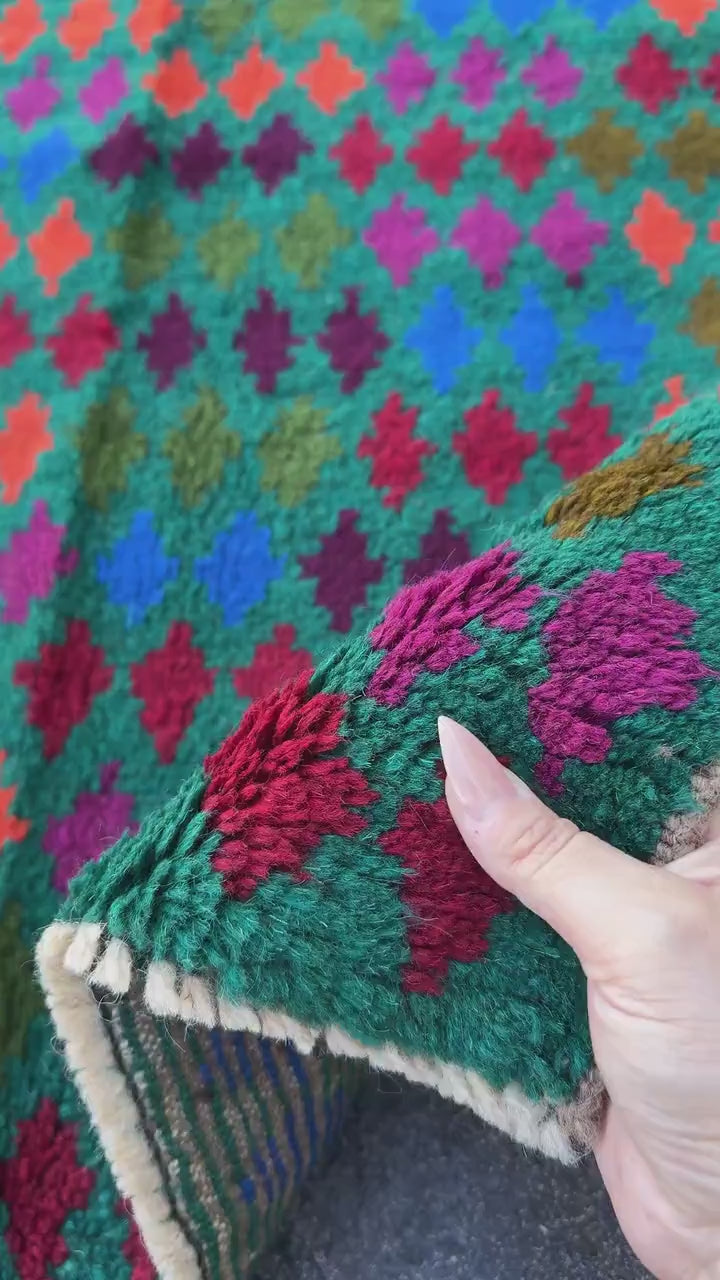 3x9 Handmade Vintage Afghan Baluch Runner Rug | Forest Pine Olive Green Burnt Orange Navy Blue Brick Red Plum Purple Magenta | Flatwoven