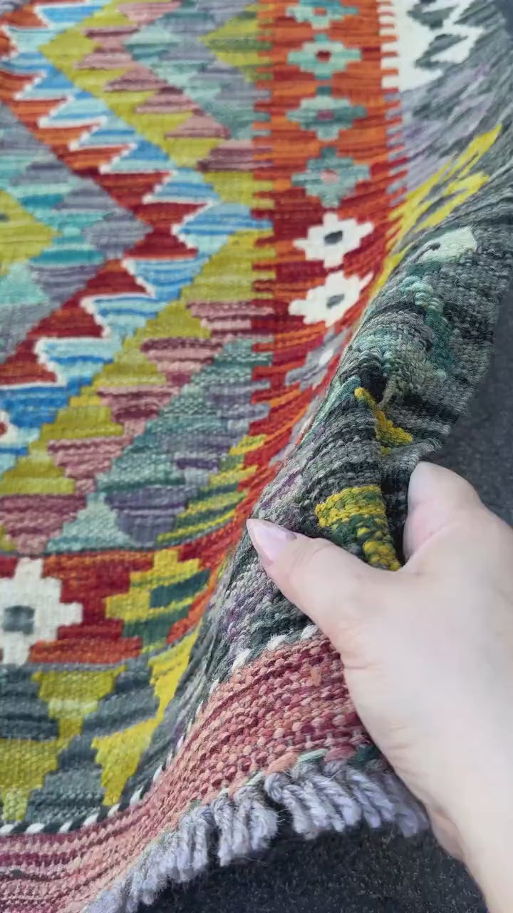 3x4 Handmade Afghan Kilim Rug | Rust Red Burnt Orange Mustard Yellow Olive Green Teal Aqua Blue Cream White Navy Purple Grey | Flatwoven