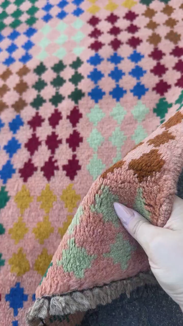 4x6 Handmade Vintage Afghan Baluch Rug | Peach Pine Mint Green Mustard Gold Brick Red Copper Brown | Wool Flatwoven