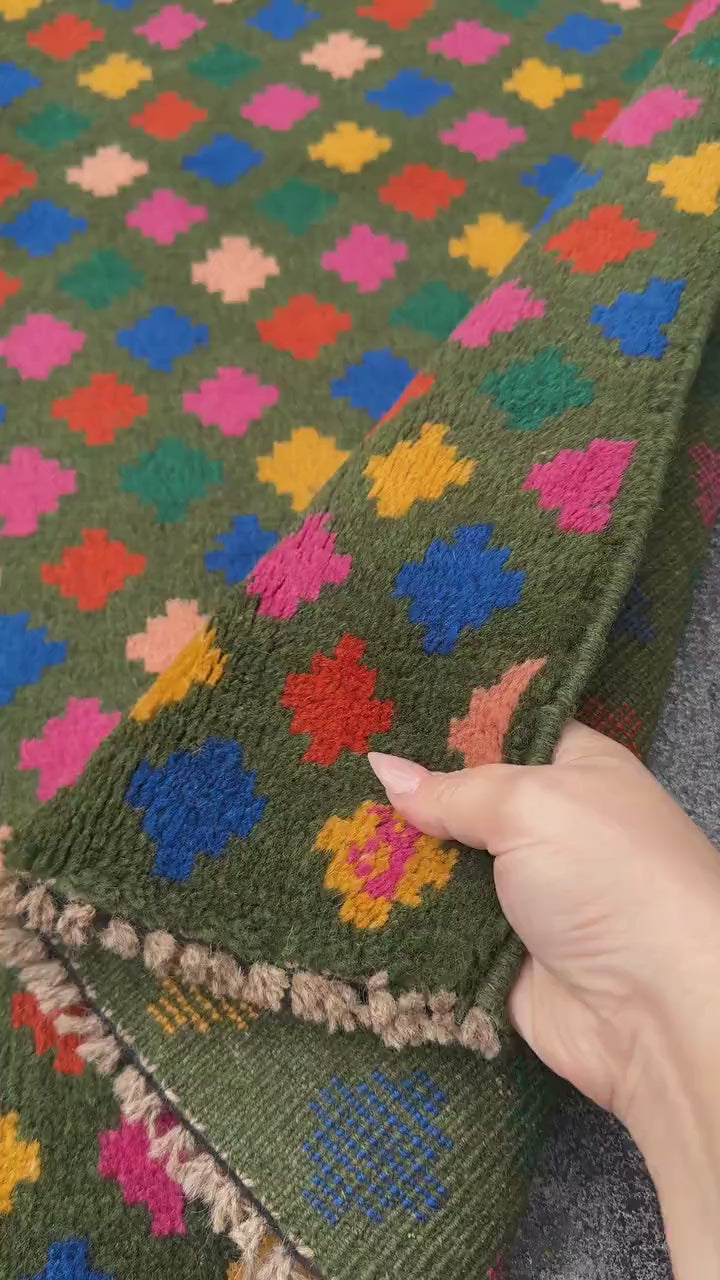 4x6 Handmade Vintage Afghan Baluch Rug | Charcoal Grey Rose Salmon Pink Peach Mustard Yellow Gold Navy Blue Forest Green Burnt Orange
