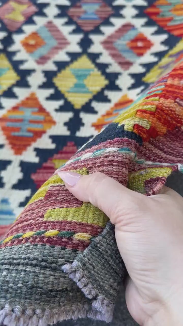 3x4 Handmade Afghan Kilim Rug | Navy Rust Red Burnt Orange Mustard Yellow Cream White Teal Aqua Blue Olive Green Purple Grey | Flatwoven