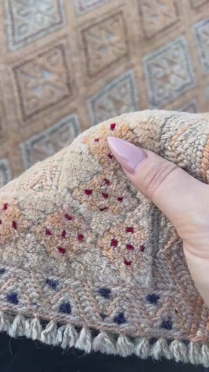 5x6 (150x180) Handmade Afghan Rug | Cream Beige Black Crimson Red Peach Hand Knotted Geometric Turkish Persian Oriental Barjasta Mishwani