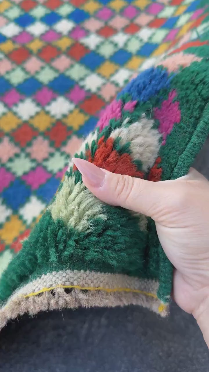 3x10 (90x305) Handmade Vintage Afghan Baluch Runner Rug | Forest Mint Green Rose Salmon Pink Burnt Orange Mustard Cream White Blue | Wool
