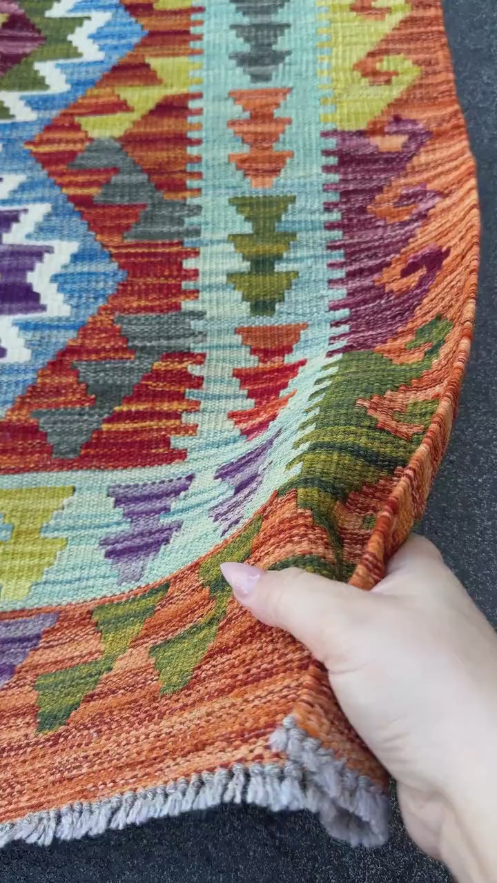 3x4 Handmade Afghan Kilim Rug | Burnt Orange Rust Red Mustard Yellow Olive Green Teal Aqua Blue Navy Purple Cream Grey | Wool Flatwoven