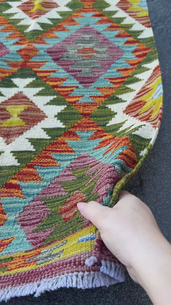 2x5 Handmade Afghan Kilim Runner Rug | Rust Red Burnt Orange Cream White Mustard Yellow Olive Green Teal Aqua Blue Purple Grey | Flatwoven