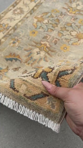 3x4 (100x180) Handmade Afghan Rug | Beige Cream Golden Brown Cornsilk Yellow Sky Blue | Hand Knotted Persian Bohemian Turkish Wool Floral