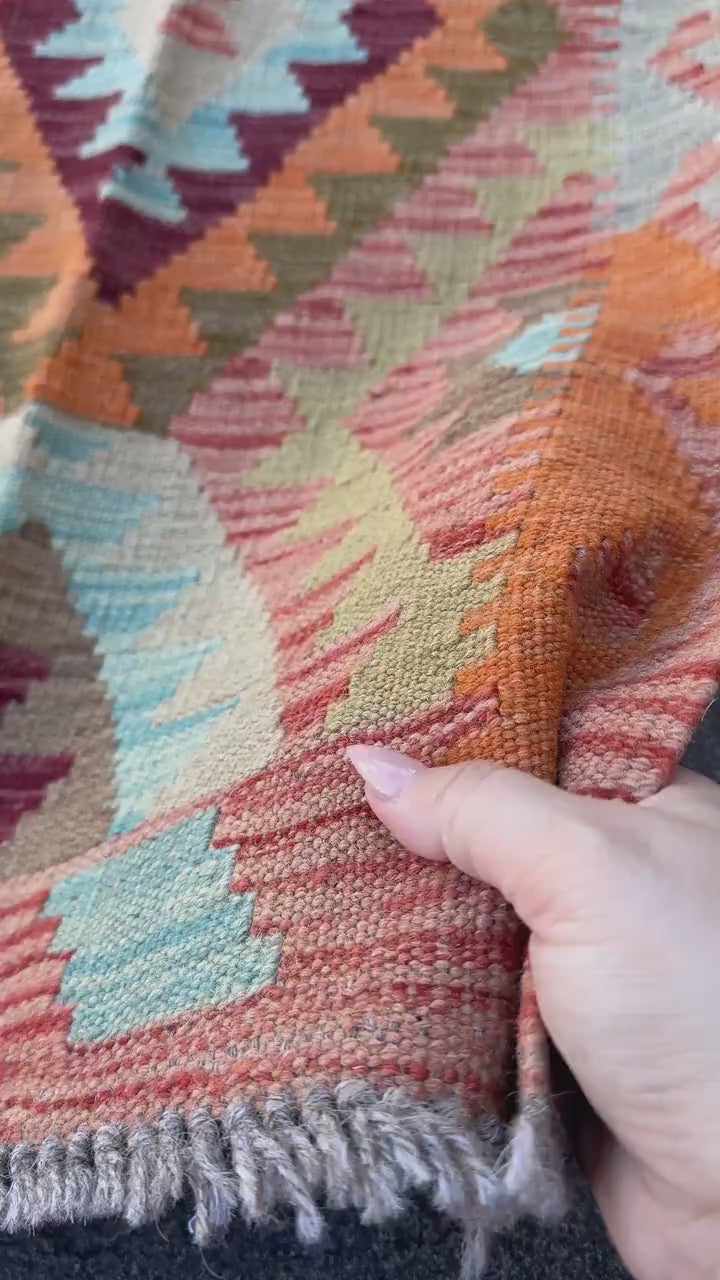 2x7 Handmade Afghan Kilim Runner Rug Brick Wine Garnet Red Maroon Burgundy Peach Orange Moss Olive Sage Green Tan Beige Taupe Cream Sky Blue