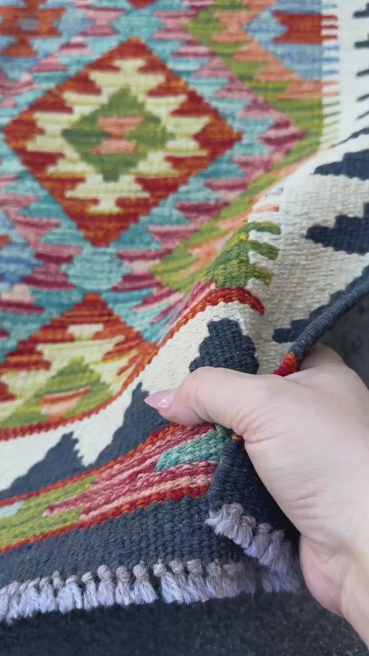 2x5 Handmade Afghan Kilim Runner Rug | Rust Red Burnt Orange Olive Green Teal Aqua Blue Cream White Mustard Yellow Navy Pink | Wool