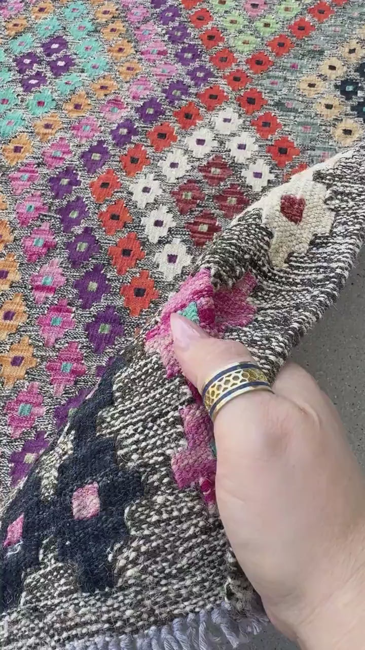 6x8 Handmade Afghan Kilim Runner Rug | Grey Fuchsia Pink Mint Green Aqua Prussian Blue Wine Red Orange White Black Purple Peach Orange Tan