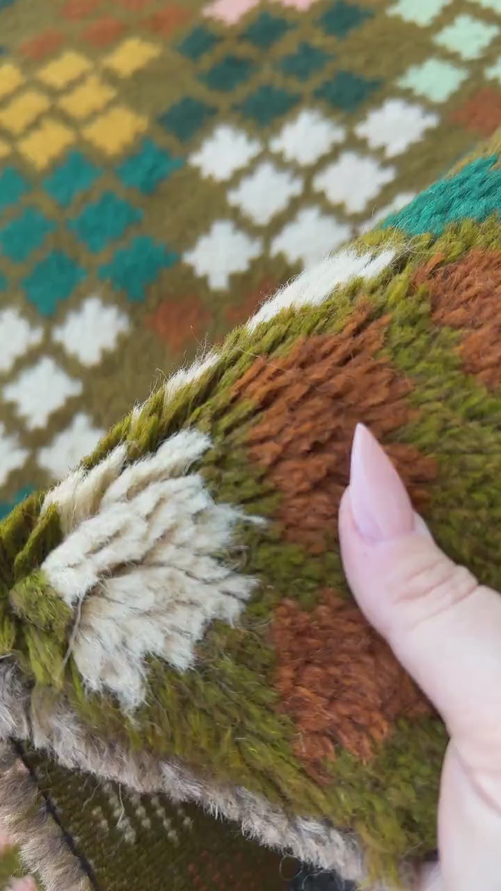 4x6 Handmade Vintage Afghan Baluch Rug | Olive Forest Pine Mint Green White Chocolate Brown Mustard Yellow Gold Salmon Pink Peach | Wool