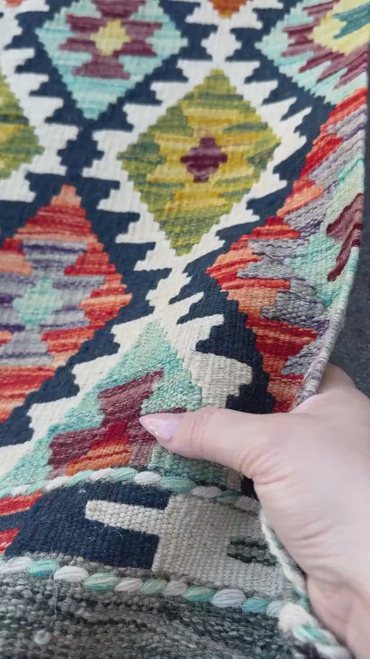 2x5 Handmade Afghan Kilim Runner Rug | Navy Cream White Rust Red Burnt Orange Mustard Yellow Olive Green Teal Aqua Blue Purple Grey | Wool