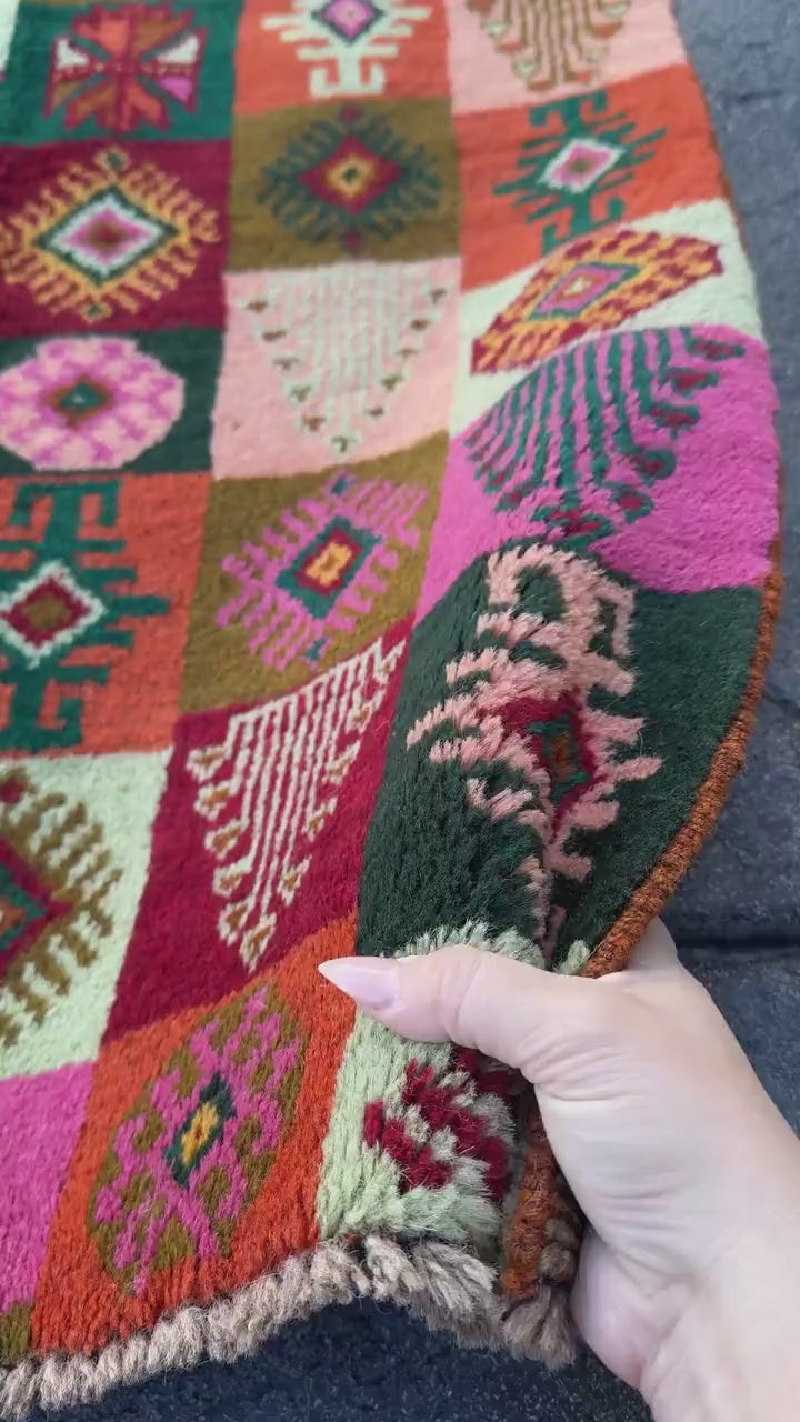 3x10 (90x305) Handmade Vintage Afghan Baluch Runner Rug | Forest Green Burnt Orange Chocolate Brown Rose Salmon Pink Brick Red Gold Mint