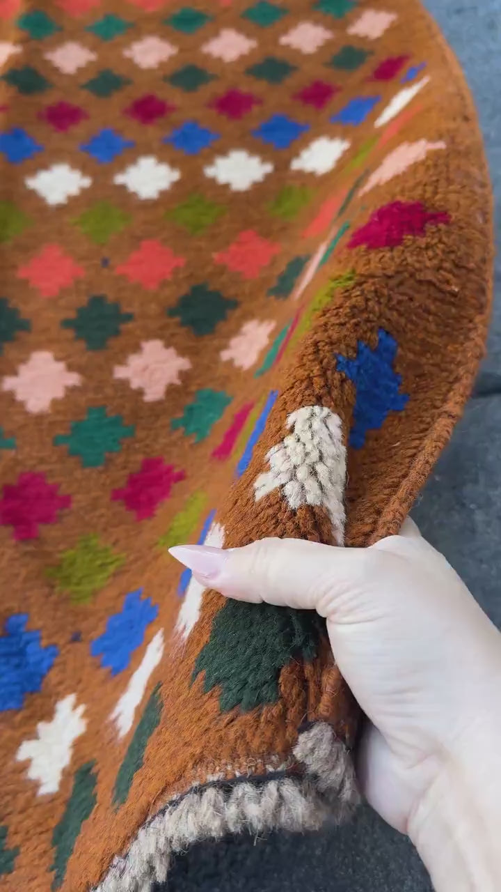 3x10 Handmade Vintage Afghan Baluch Runner Rug | Copper Brown Brick Red Forest Olive Pine Green White Burnt Orange Navy Blue Peach | Wool