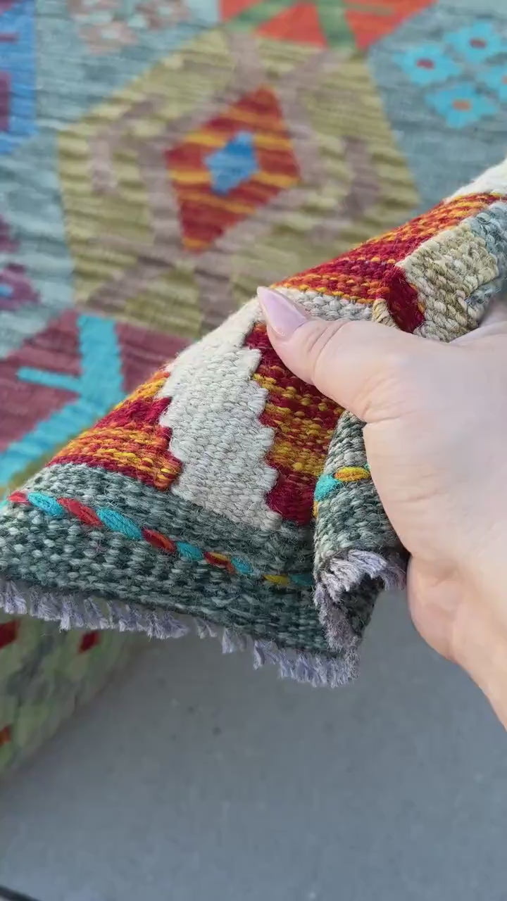 7x10 Handmade Afghan Kilim Rug Grey Burgundy White Ivory Denim Prussian Aqua Blue Turquoise Crimson Red Moss Chartreuse Eggplant Orange Mint