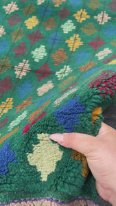 3x10 Handmade Afghan Runner Rug | Forest Green Cherry Red Mustard Olive Denim Blue Pink | Tribal Oriental Boho Geometric Persian Wool