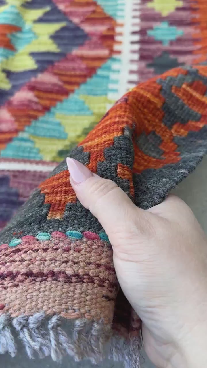 3x4 Handmade Afghan Kilim Rug | Cream Sand Teal Aqua Mint Blue Navy Olive Moss Red Orange Copper Gold Plum Mauve Grey | Wool Flatwoven