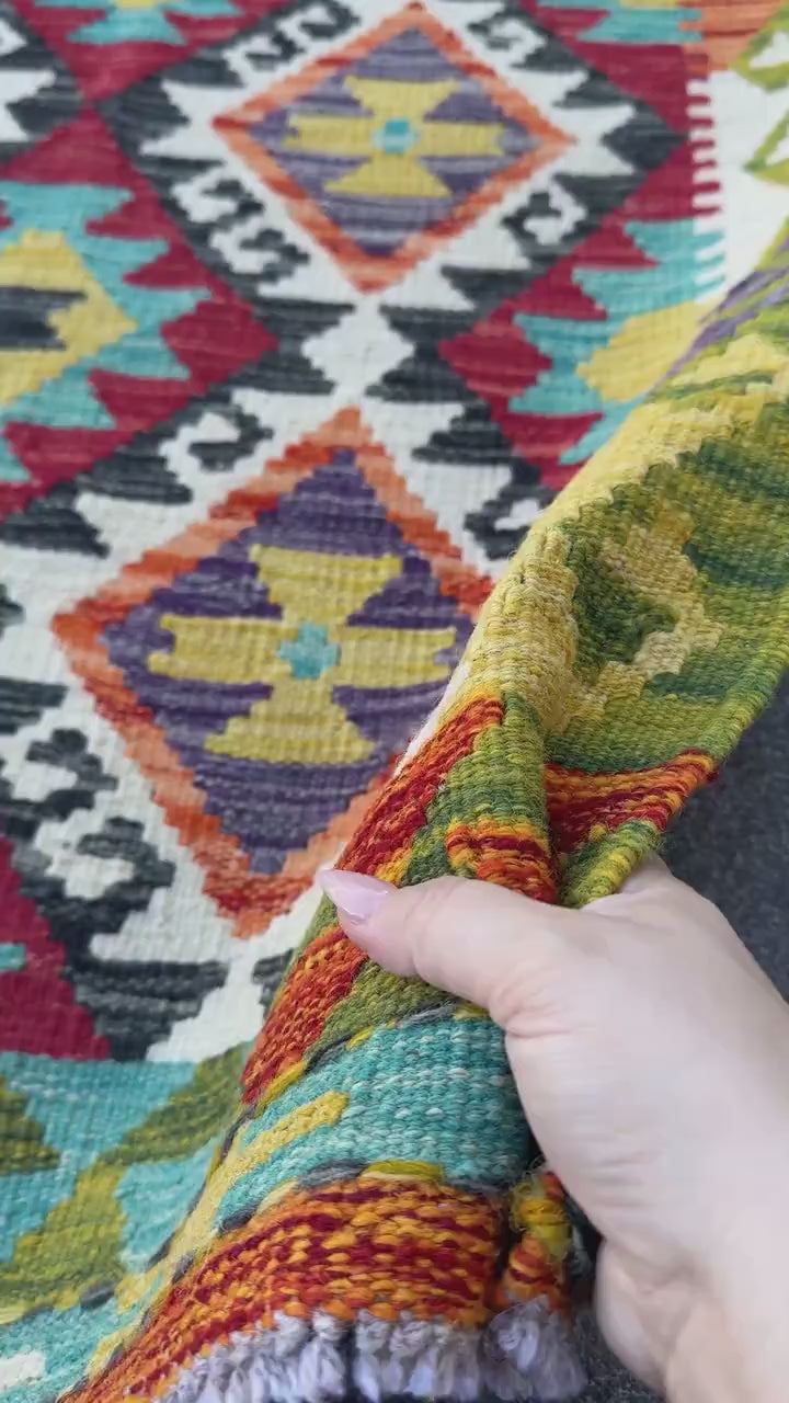 3x5 (91x152) Handmade Afghan Kilim Rug | Rust Red Mustard Yellow Olive Green Burnt Orange Teal Aqua Blue Purple Navy Cream White Black Grey