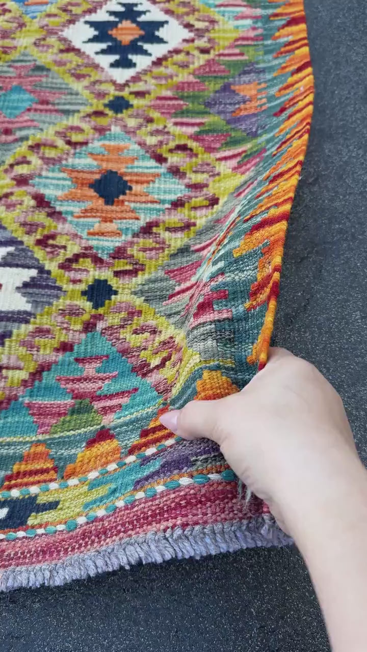 2x5 Handmade Afghan Kilim Runner Rug | Cream Tan Brown Grey Crimson Burgundy Red Aqua Teal Denim Blue Forest Olive Green | Wool Flatwoven