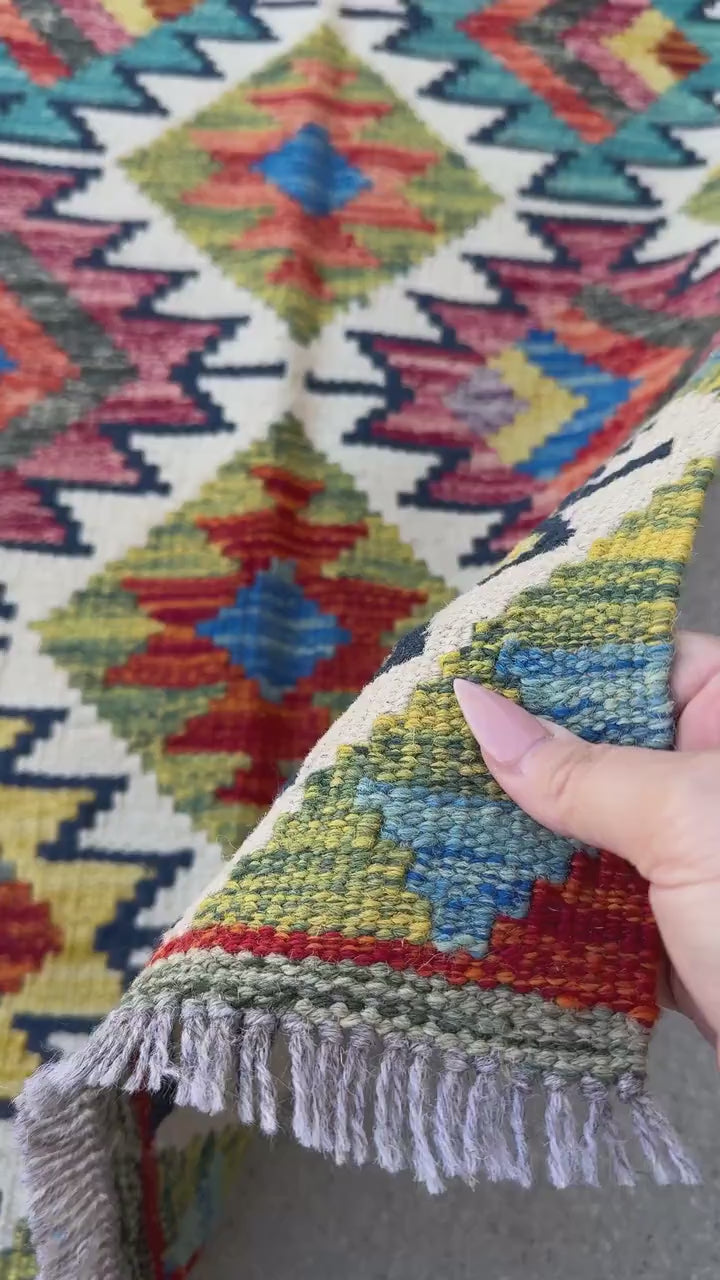 2x5 Handmade Afghan Kilim Runner Rug | Moss Olive Chartreuse Green Yellow Gold Navy Midnight Aqua Teal Denim Blue Orange Maroon Auburn Grey
