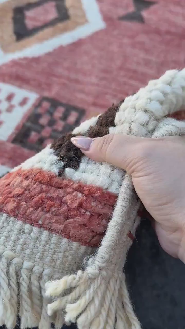 10x14 Handmade Afghan Moroccan Rug | Terracotta Burnt Sienna Peanut Brown Ivory Cream Charcoal Black | Handwoven Tribal Wool Handknotted