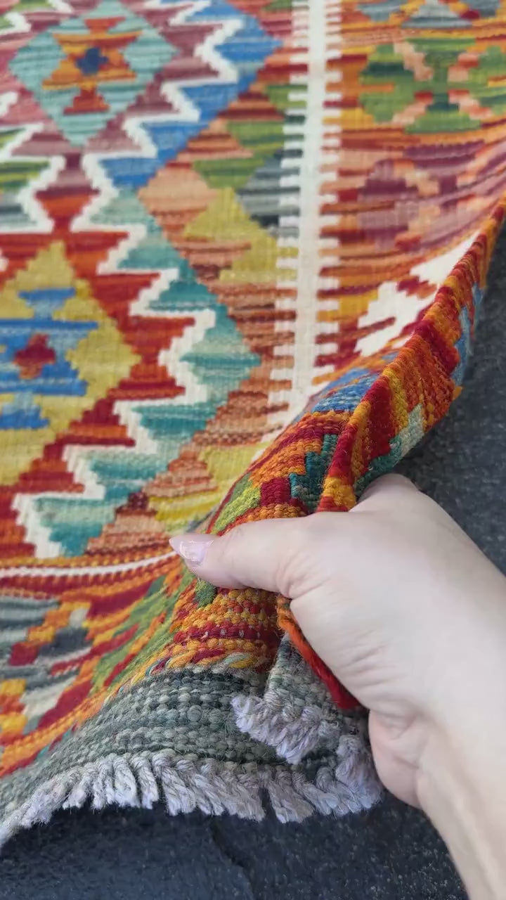 3x4 (91x121) Handmade Afghan Kilim Rug | Burnt Orange Mustard Yellow Olive Green Rust Red Teal Aqua Blue Cream White Navy Purple Grey